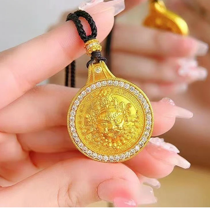 合金吊坠 【精工黄财神】金色时尚精美双面项坠 手工编绳2025新款