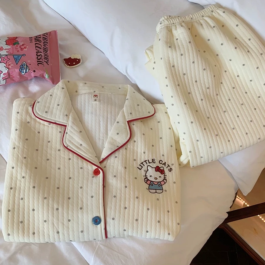 #22波点KT猫夹层厚款睡衣套装女