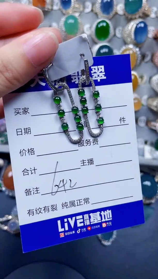 银S925镶嵌翡翠耳饰642