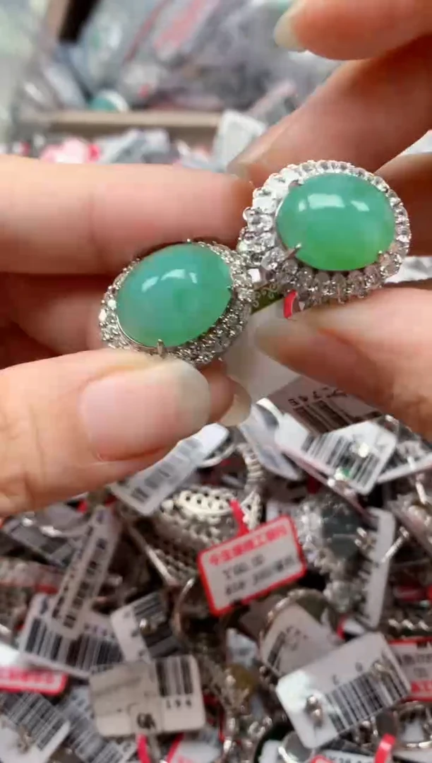 银S925镶嵌戒指翡翠天然A货缅甸翡翠