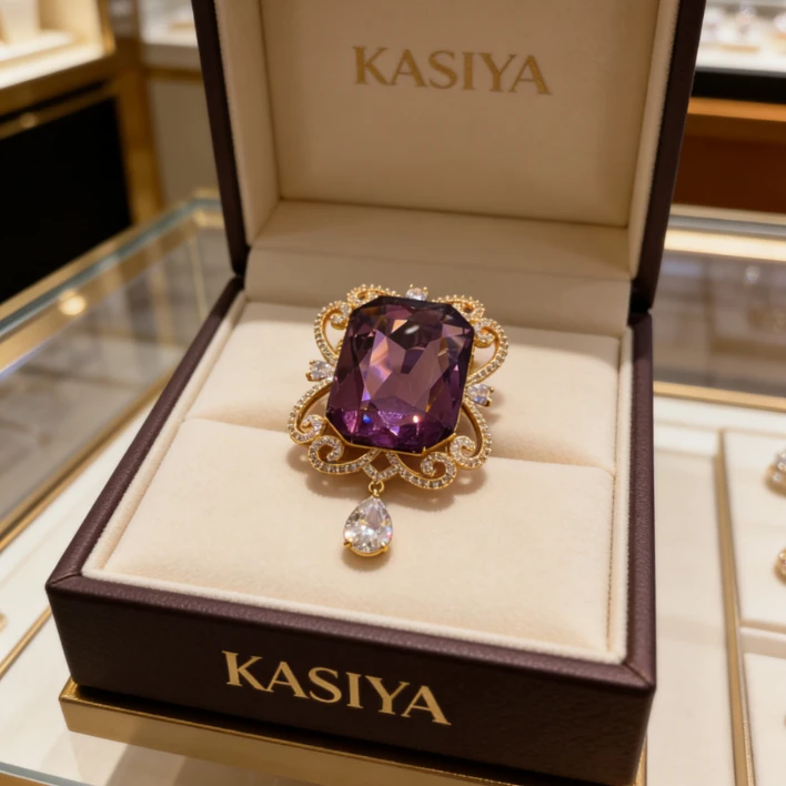 kasiya/卡思雅 铜合金仿水晶胸针 复古紫徽章胸针防走光领针