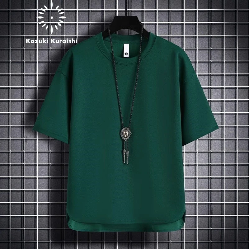 【绿色轻薄短袖T恤】仓石一树夏季男士新款休闲大码宽松百搭半袖潮