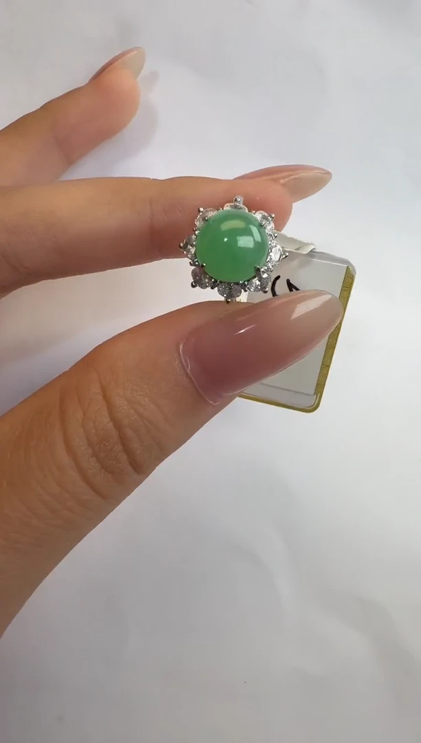 银S925镶嵌戒指翡翠通体925银镶缅甸A货翡翠戒指246