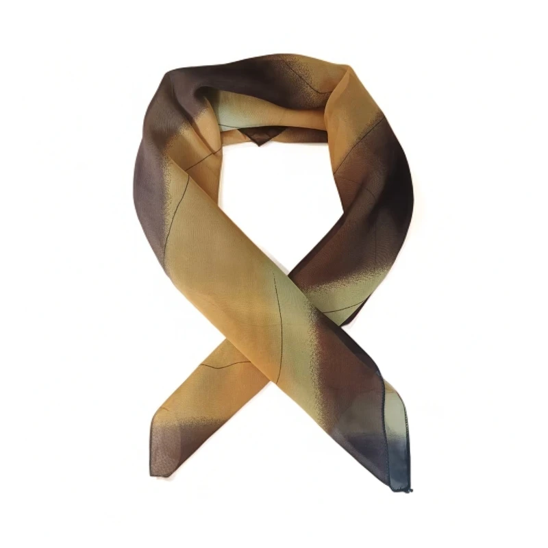 XF68【棕黄线条】70*70女士丝巾