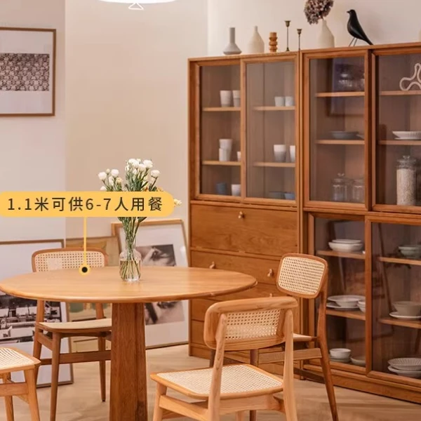 北美黑胡桃木实木圆桌圆形餐桌北欧家用饭桌现代简约阳台茶桌原木