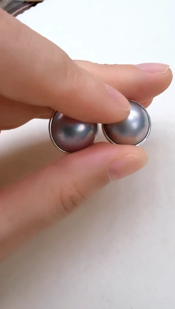 耳饰合金拼合珍珠（马贝珠）光板灰色