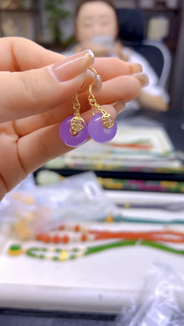 翡翠14K金镶嵌耳饰DIY款E832