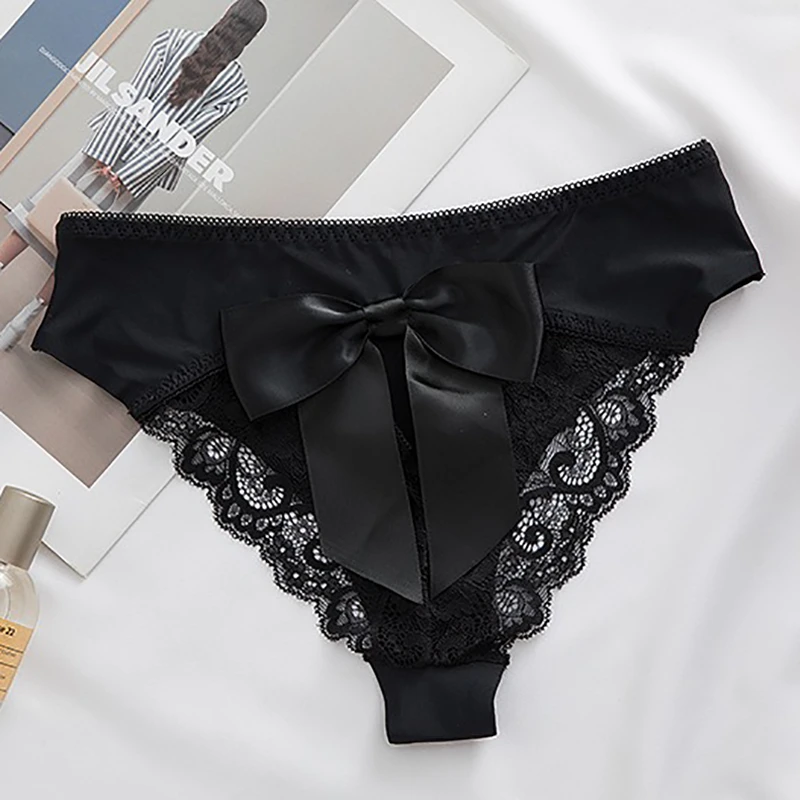 性感蕾丝内裤女士蝴蝶结底裤拼接低腰无痕冰丝内裤高级蕾丝内裤