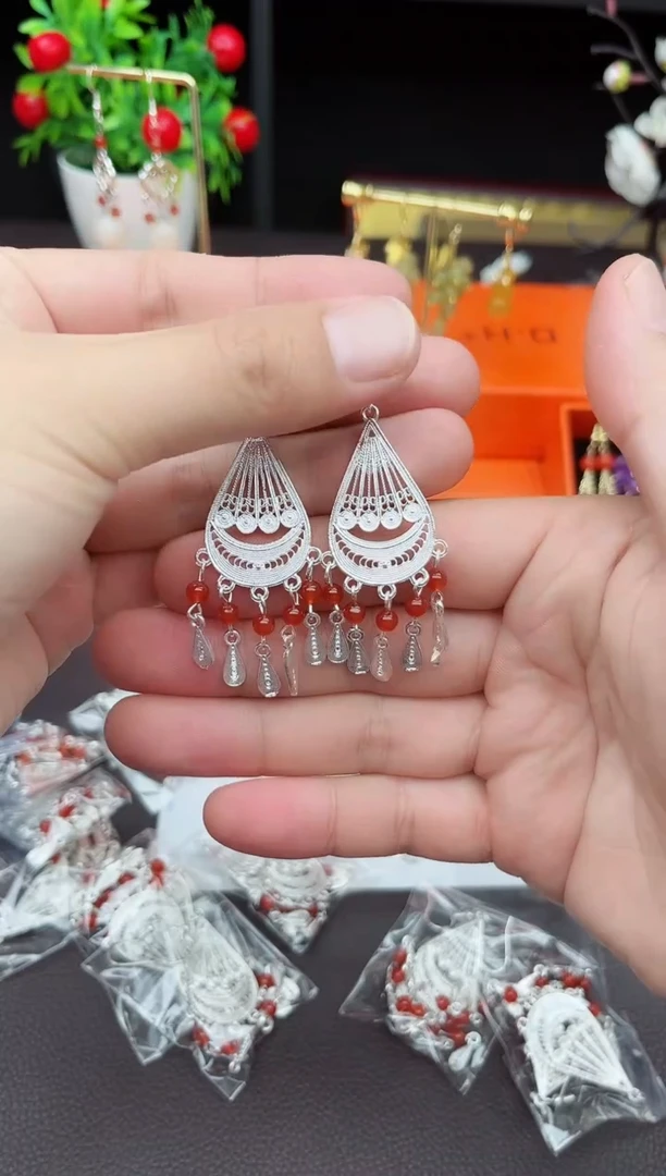 翡翠银S925镶嵌耳饰新款民族风