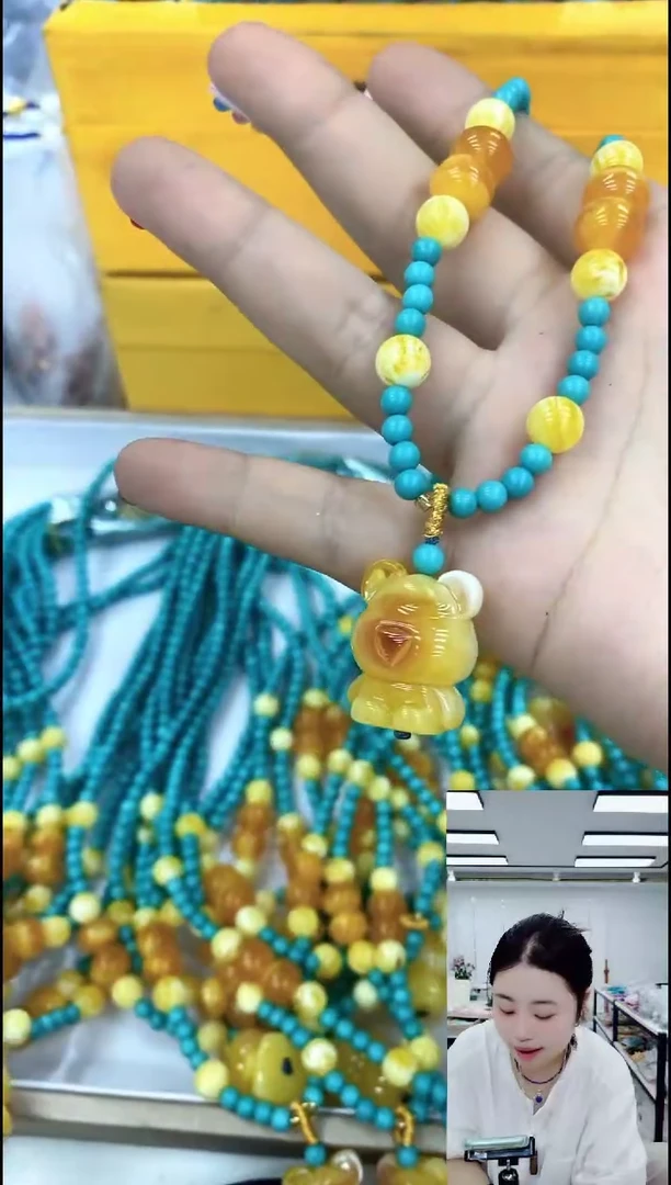 玛瑙/玉髓颈饰合金0817小熊吊坠链