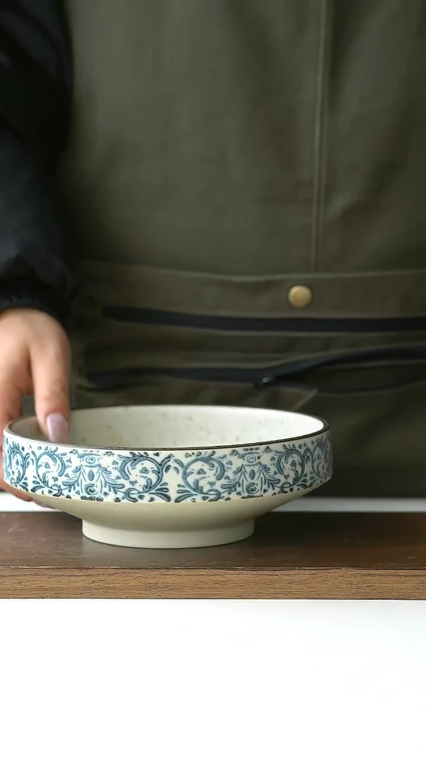 【闪购商品】陶瓷y手绘鸢尾高足17cm@4-2@