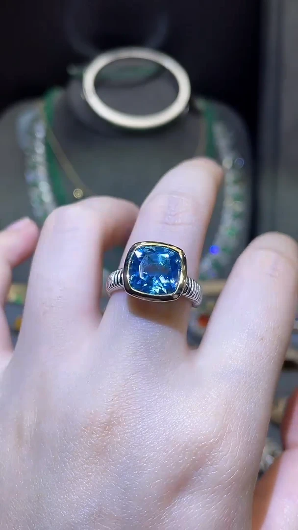 托帕石戒指银S925镶嵌5ct