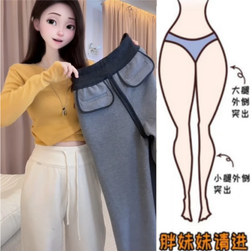 格洛森秋季新款显瘦直筒裤梨型身材宽松高腰时尚加厚款直筒休闲裤