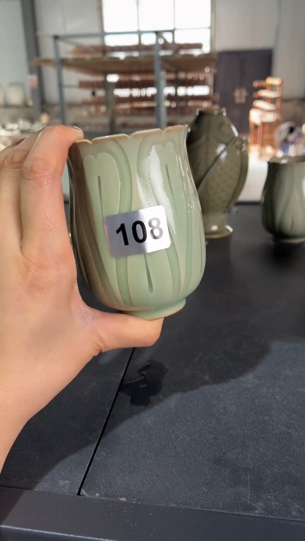 耀州窑仰山手工玲珑杯108