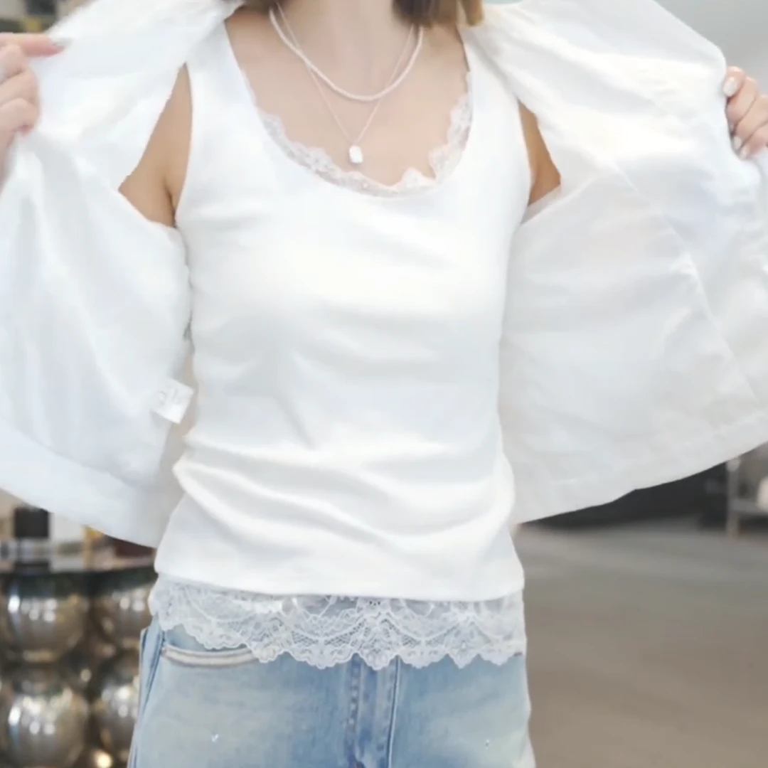 设计感蕾丝白色吊带背心女2025春夏新款通勤外穿时尚气质无袖上衣