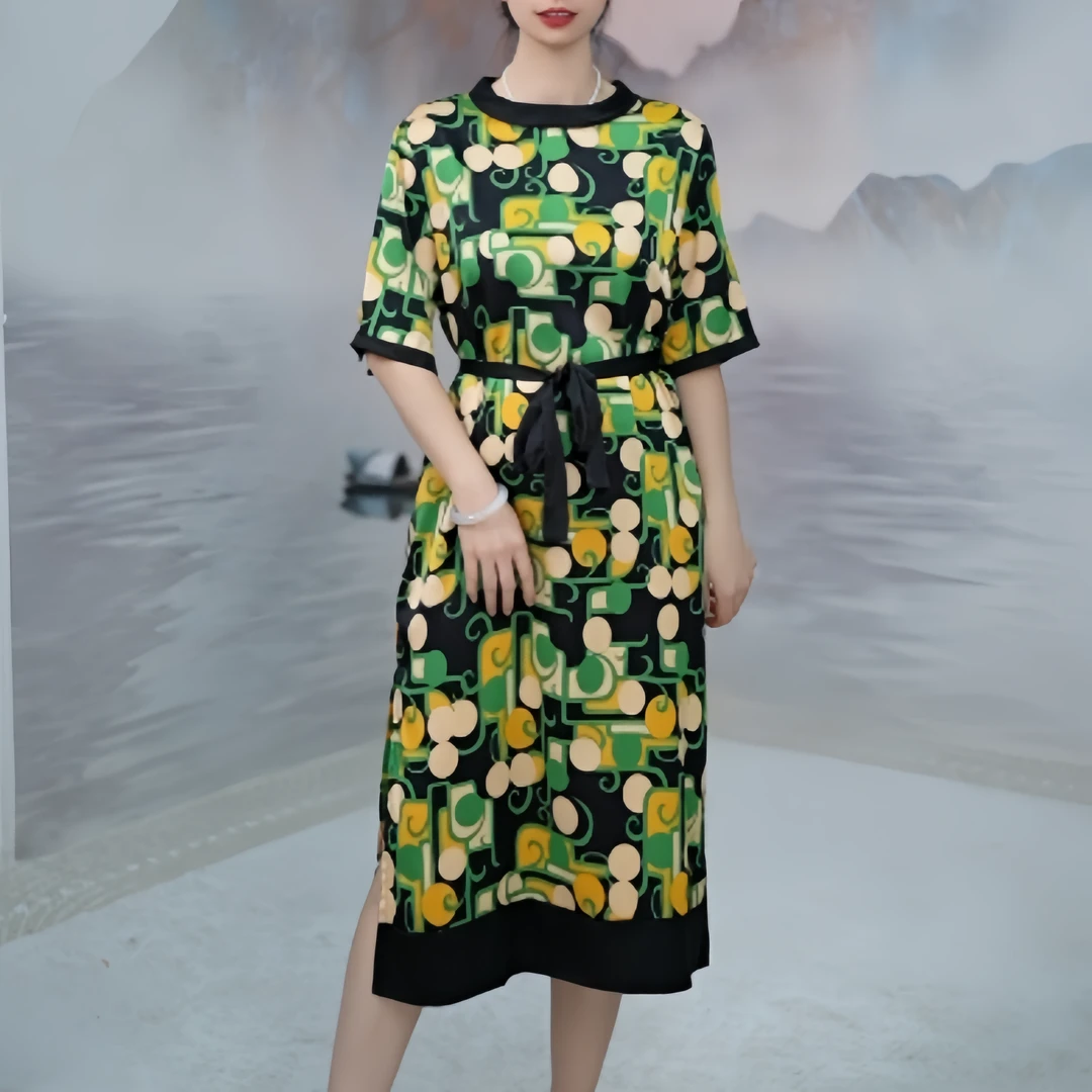 2744时尚休闲女士潮流显瘦气质轻奢夏季中长款百搭女装连衣裙