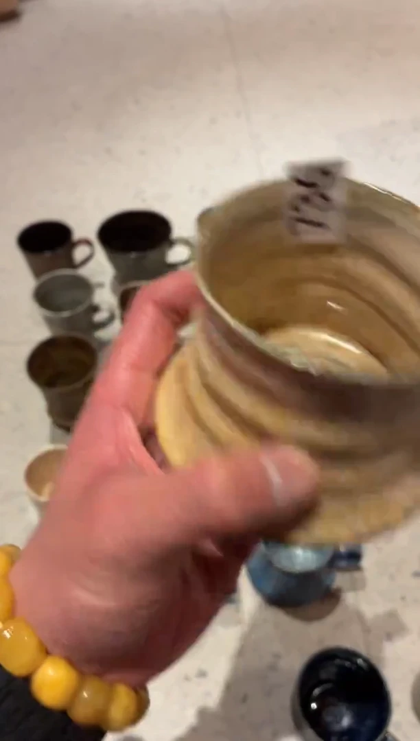 瓷片宇***哥736燕麦色螺纹咖啡杯1个