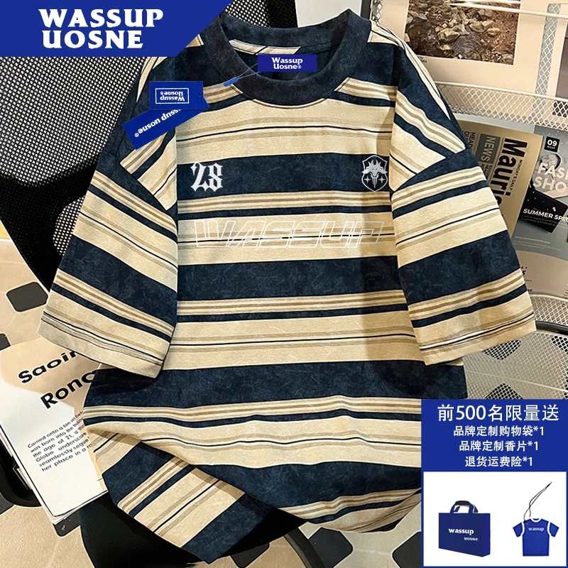 重磅条纹短袖T恤男夏季美式潮牌高级感宽松半袖上衣爆款2025新款