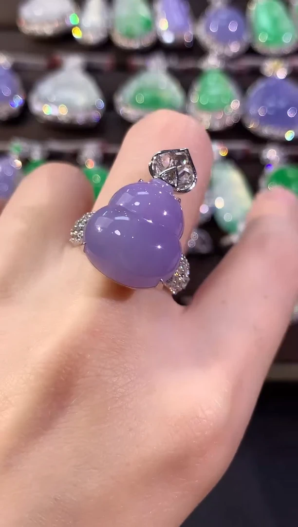 18K金镶嵌戒指翡翠冬日珠宝E105紫货有色差