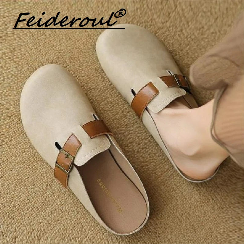 Feideroul法式勃肯鞋女2025新款博肯包头半拖鞋一脚蹬懒人鞋女鞋