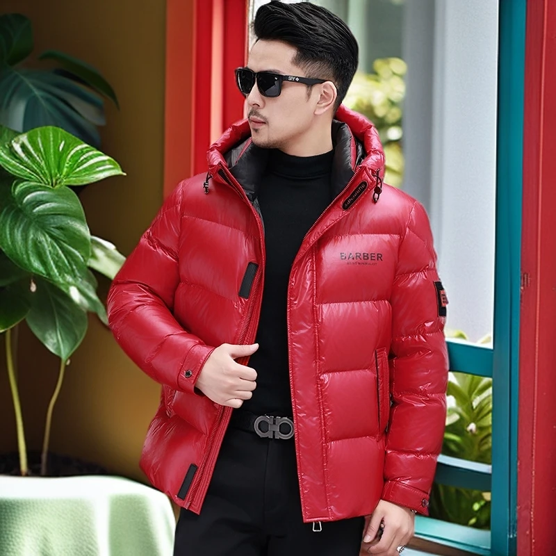 娜罗普西连帽亮面羽绒服男冬季加厚保暖时尚潮流宽松面包服外套潮