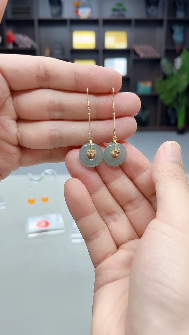银S925镶嵌翡翠耳饰T09
