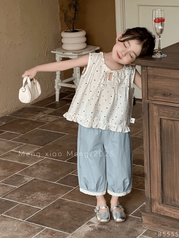 女童夏季阔腿套装女宝韩版波点薄款衣服小女孩洋气韩范儿童两件套