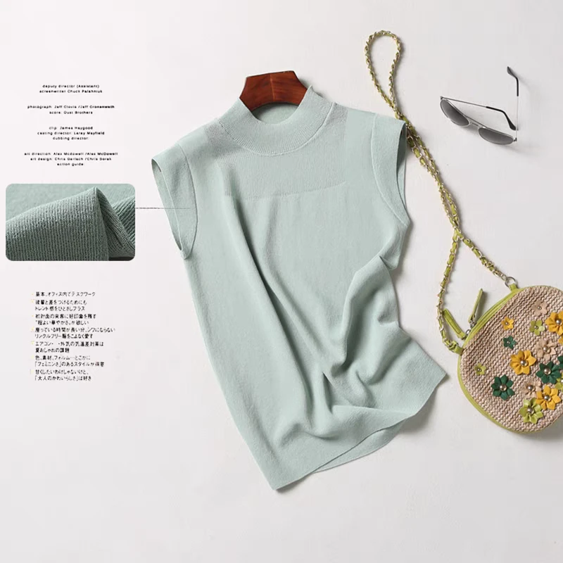 夏季新款无袖背心冰丝纯色百搭不过时通勤打底弹力