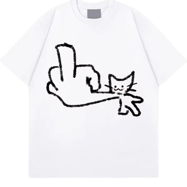 夏季新款趣味设计感创意印花ins风短袖t恤男女大码重磅纯棉上衣潮