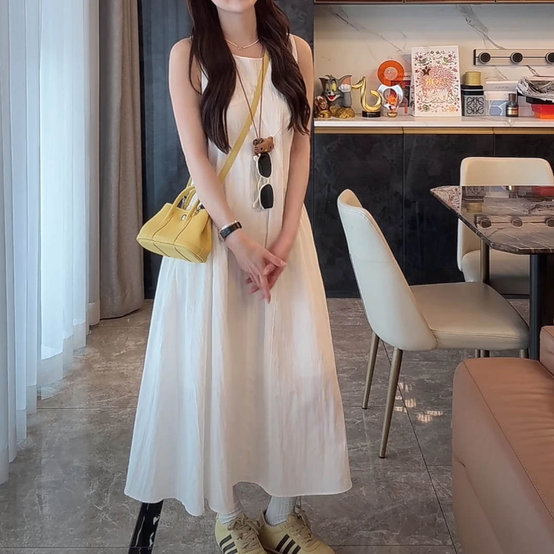 白色圆领无袖背心连衣裙女2025新款春夏时尚法式初恋裙子小白裙