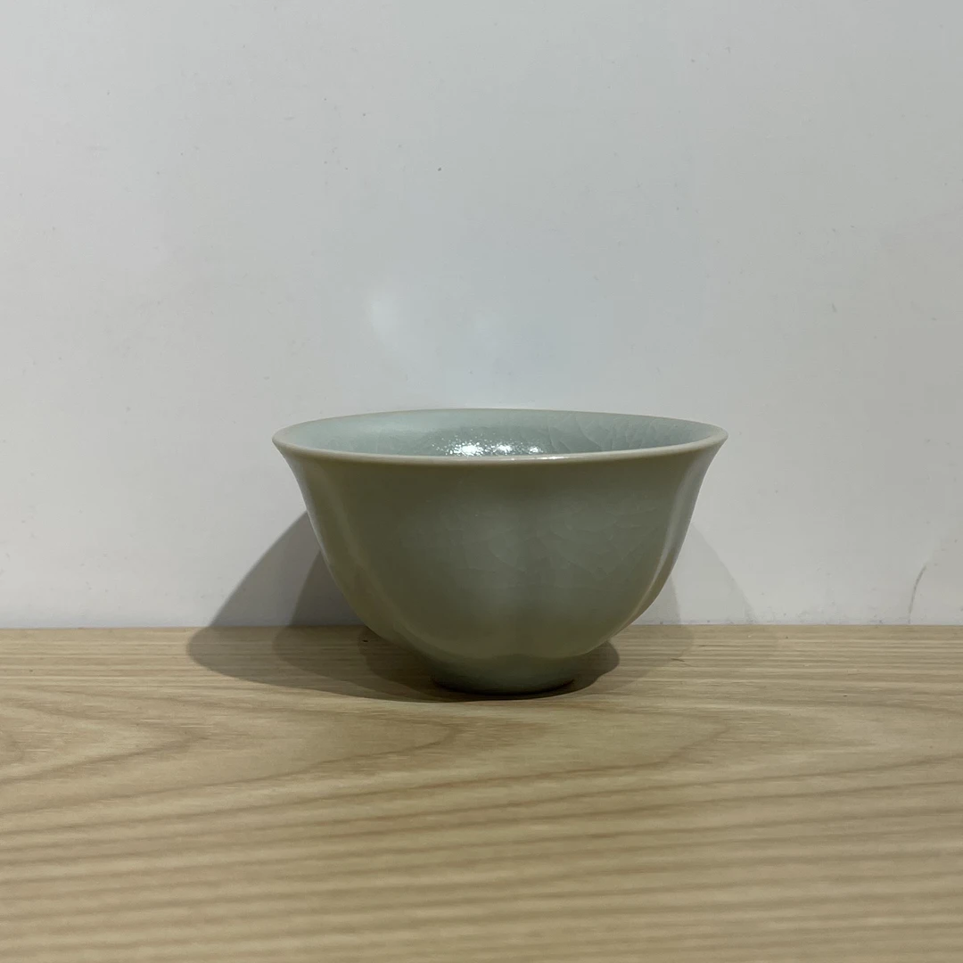 闻兮茶器天青汝窑花瓣杯可开片陶瓷茶杯铃铛杯客杯