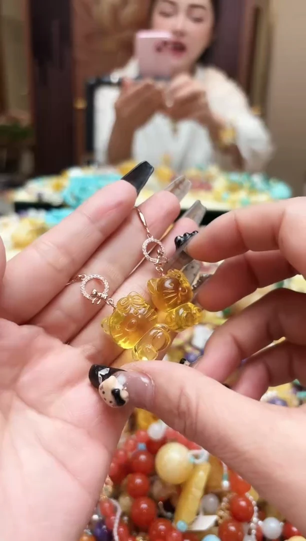 【闪购商品】琥珀耳饰银S925镶嵌2.2手工编织商品39