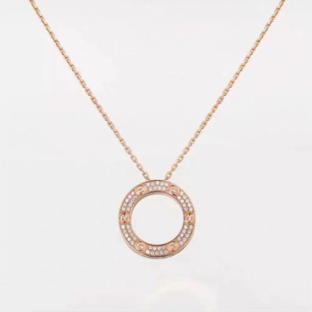 合金项链 满钻大圆饼情侣轻奢加长项链时尚镶钻气质百搭