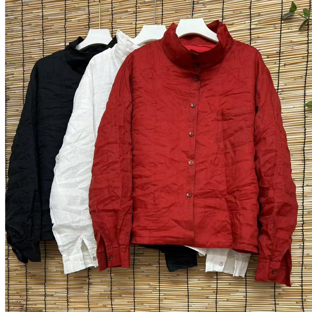 丽丽-原创双层苎麻时尚百搭高领小衫