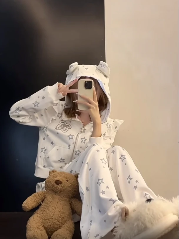 【DMXJ大梦想家】甜美慵懒风星星卡通睡衣女秋季款家居服卫衣套装