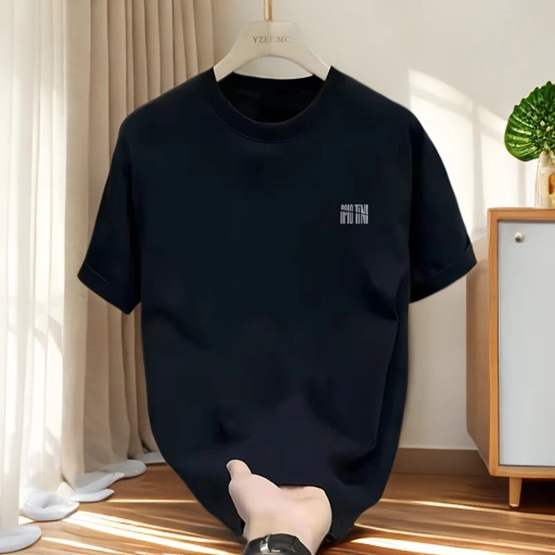 啄木鸟夏季男士纯棉短袖t恤男潮流宽松圆领百搭印花大码全棉半袖