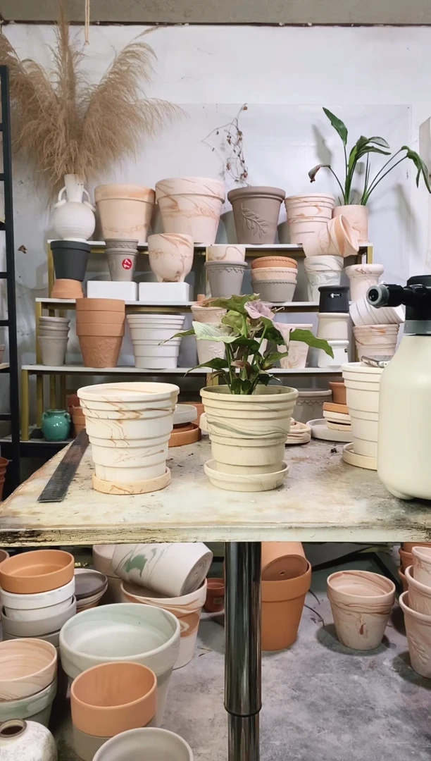 13*12竹节玛奇朵+绿白陶组合 2盆2托