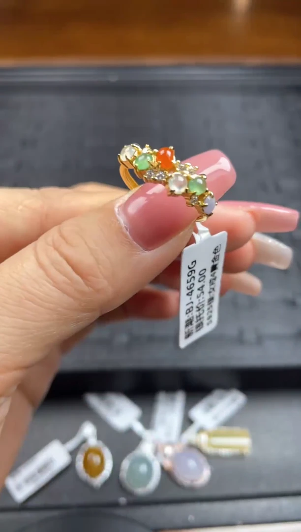 银S925镶嵌戒指翡翠天然翡翠A货