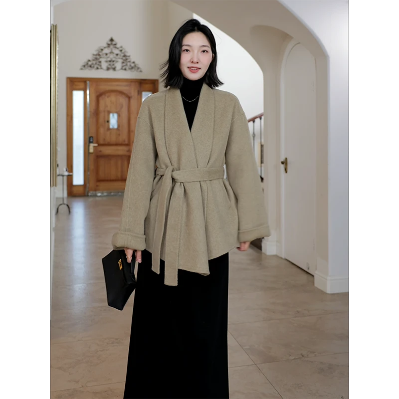 郭九九呢 羊毛浴袍式宽松显瘦双面呢大衣高腰a版半身裙G924M20680