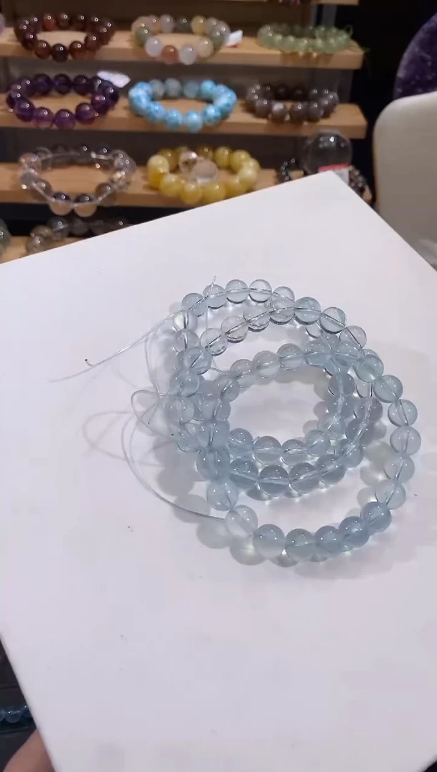 水晶手链未镶嵌冰底料海蓝宝9MM多样性发一
