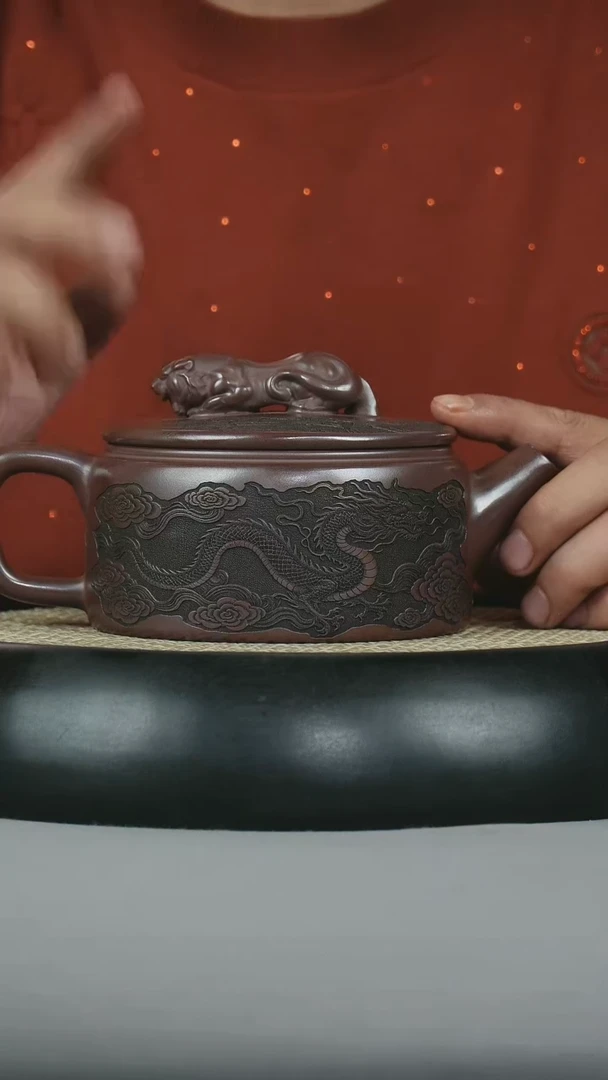茶壶紫砂 原矿石红 卧虎藏龙