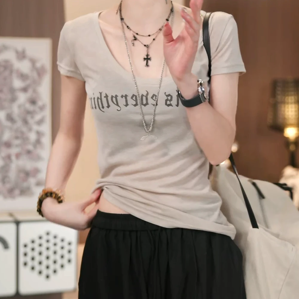 【爱神降临】印花短袖t恤女夏季新款设计感短款短袖辣妹U领上衣