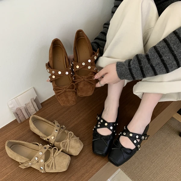 WL-2885-113小众设计复古方头玛丽珍鞋芭蕾舞鞋平底鞋配裙子单鞋