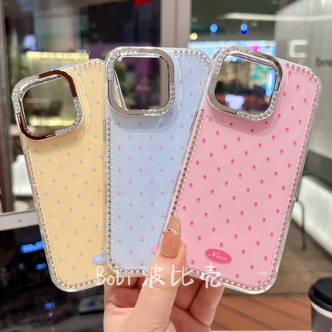 简约纯色波点女款点钻镜框防摔适用苹果手机壳iphone16pro全包/15