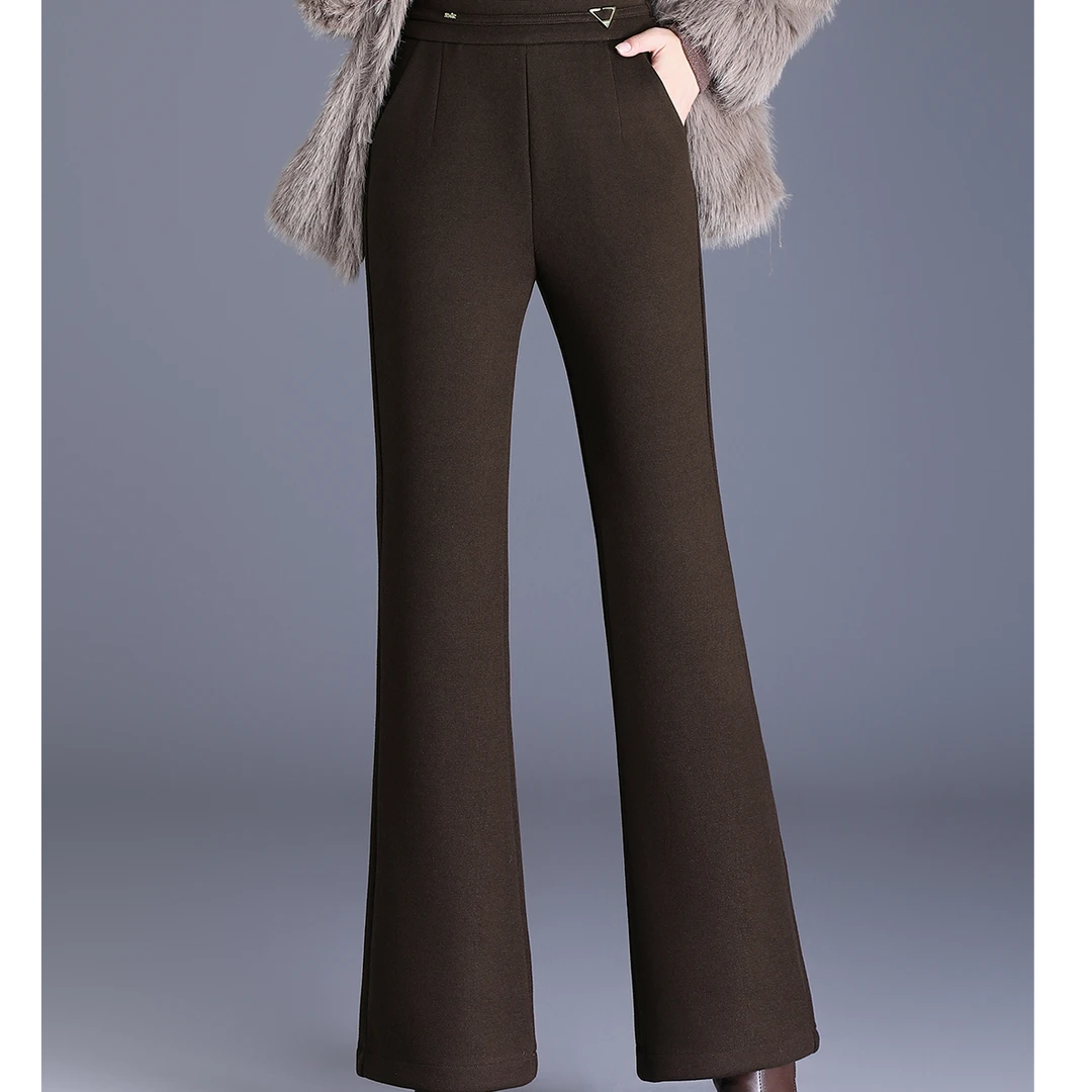 Mandsibil曼德西比利女秋冬高腰直筒长裤加绒加厚休闲裤西装裤子