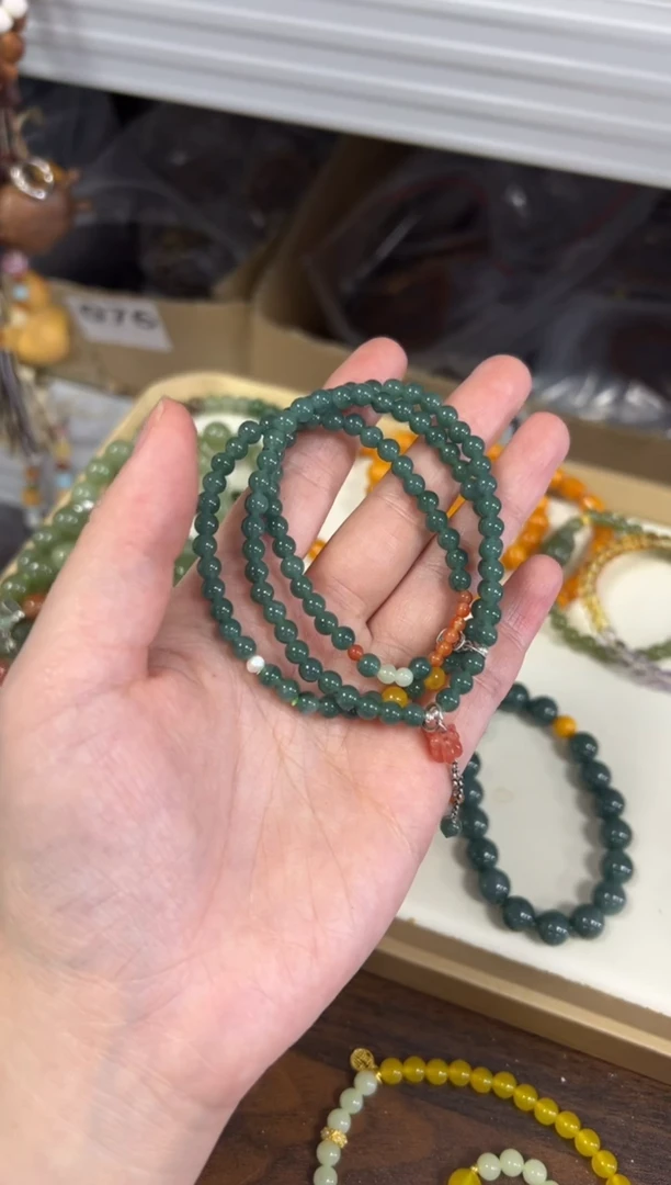 足银镶嵌手链翡翠蓝水翡翠足银设计款多圈[0229]