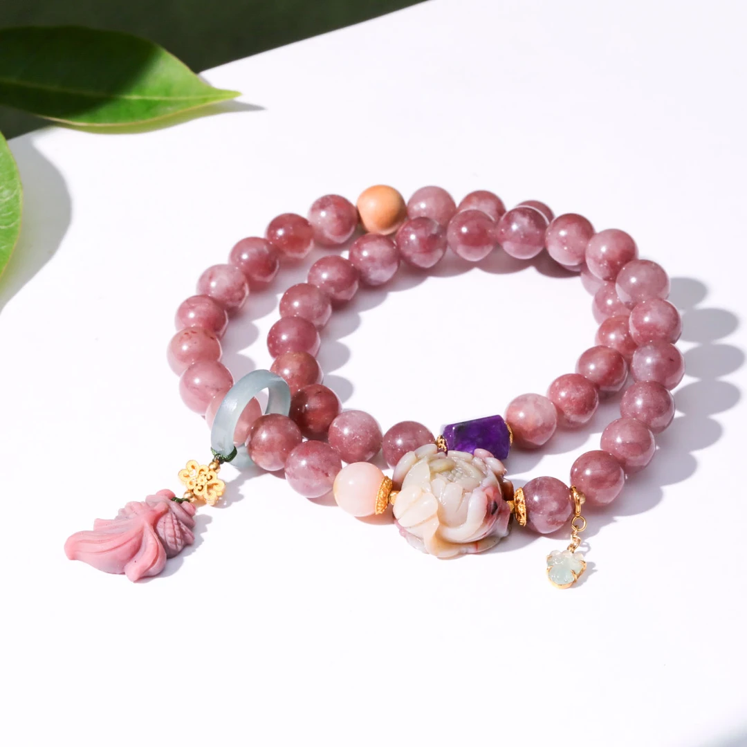 【意婵】18k金天然烟紫玉双圈手链翡翠舒俱来盐源-916406