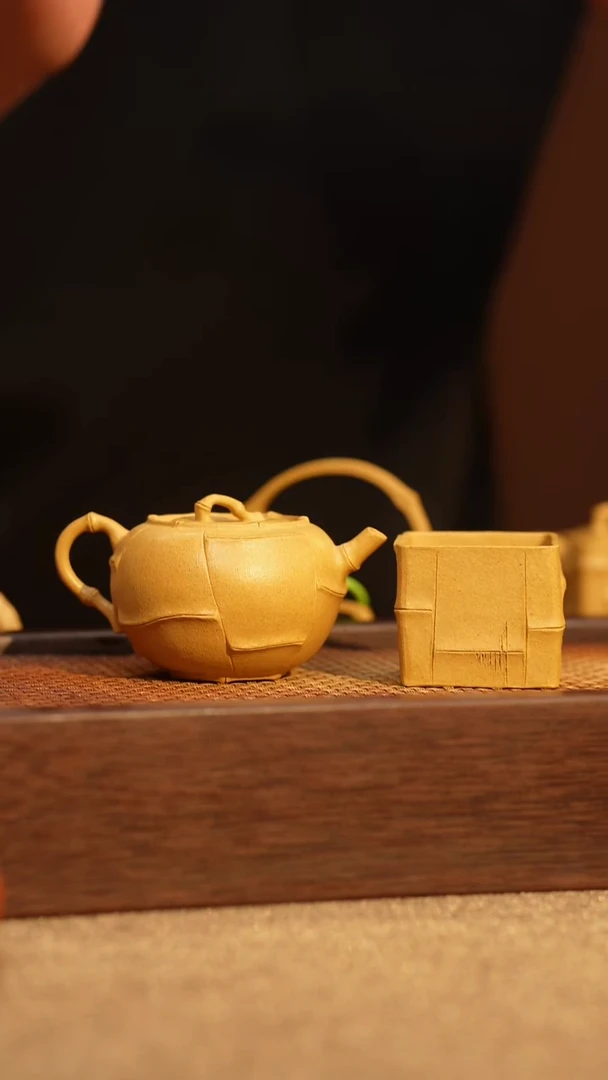 茶壶紫砂紫砂黄龙山黄段小圆竹一壶一杯