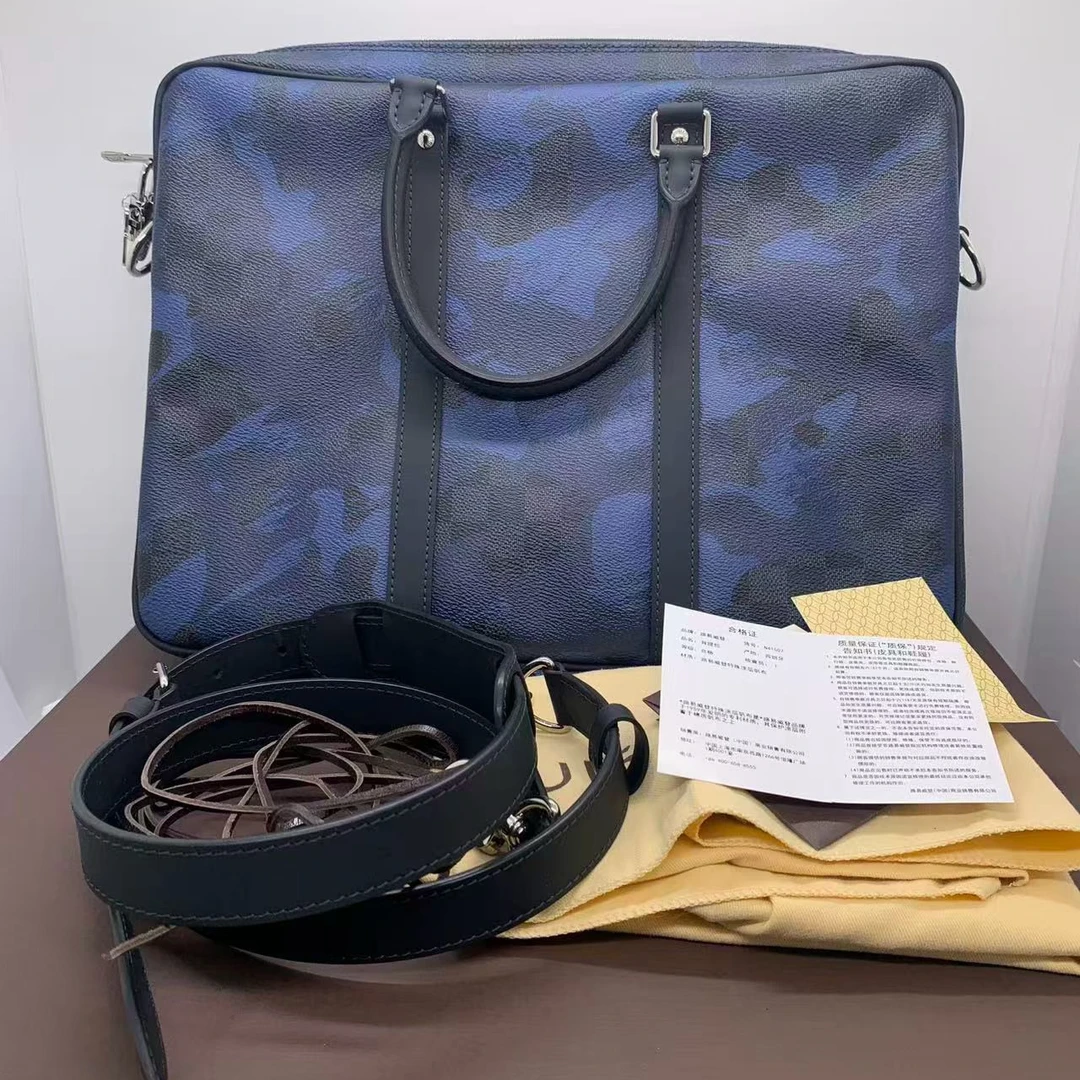 99新 LouisVuitton/路易威登 男士迷彩黑棋格公文包银扣