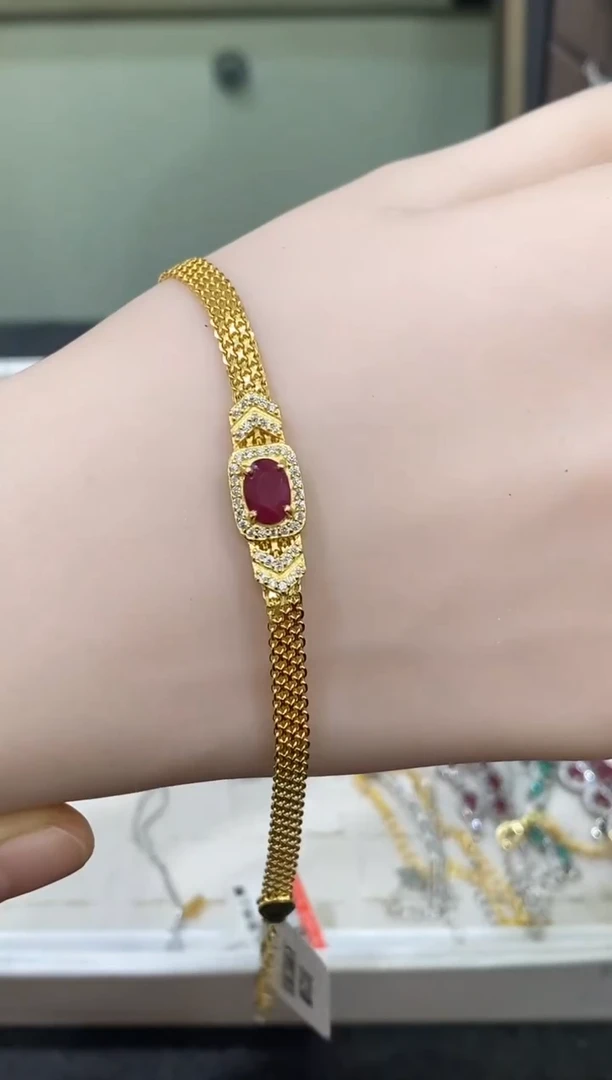 银S925镶嵌手链红宝石手链